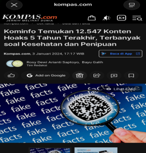 Gambar 2. Data penyebaran konten hoaks di Indonesia periode 2018–2023 https://www.kompas.com/cekfakta/read/2024/01/03/171700782/kominfo-temukan-12.547-konten-hoaks-5-tahun-terakhir-terbanyak-soal